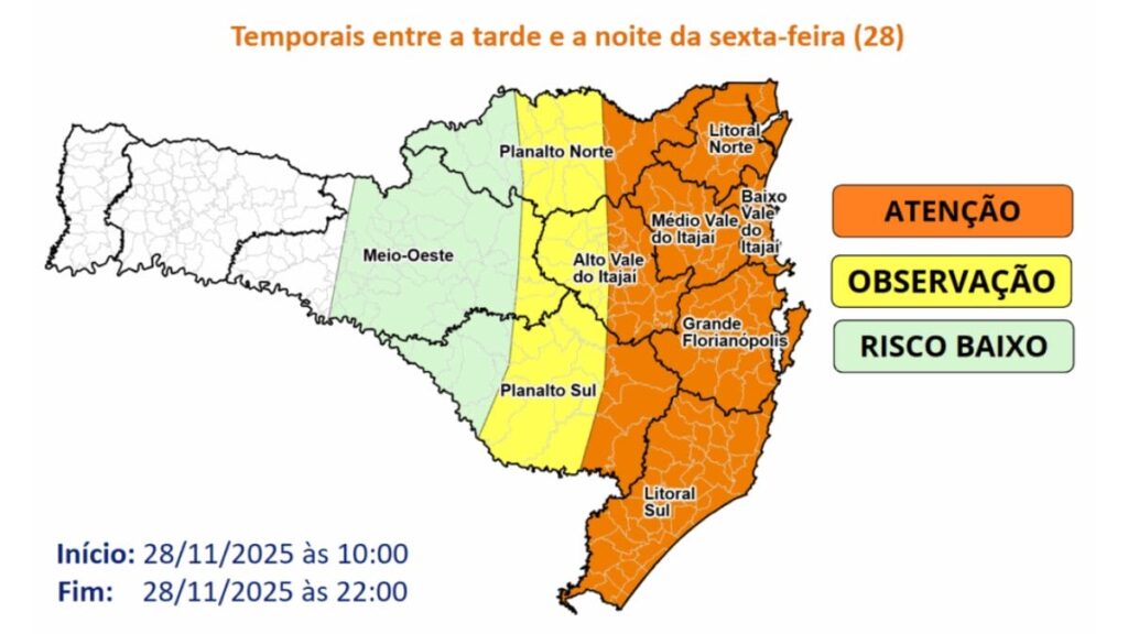 Frente fria oceânica avança e coloca Santa Catarina em alerta para raios, ventos fortes e granizo 1 alerta Defesa Civil
